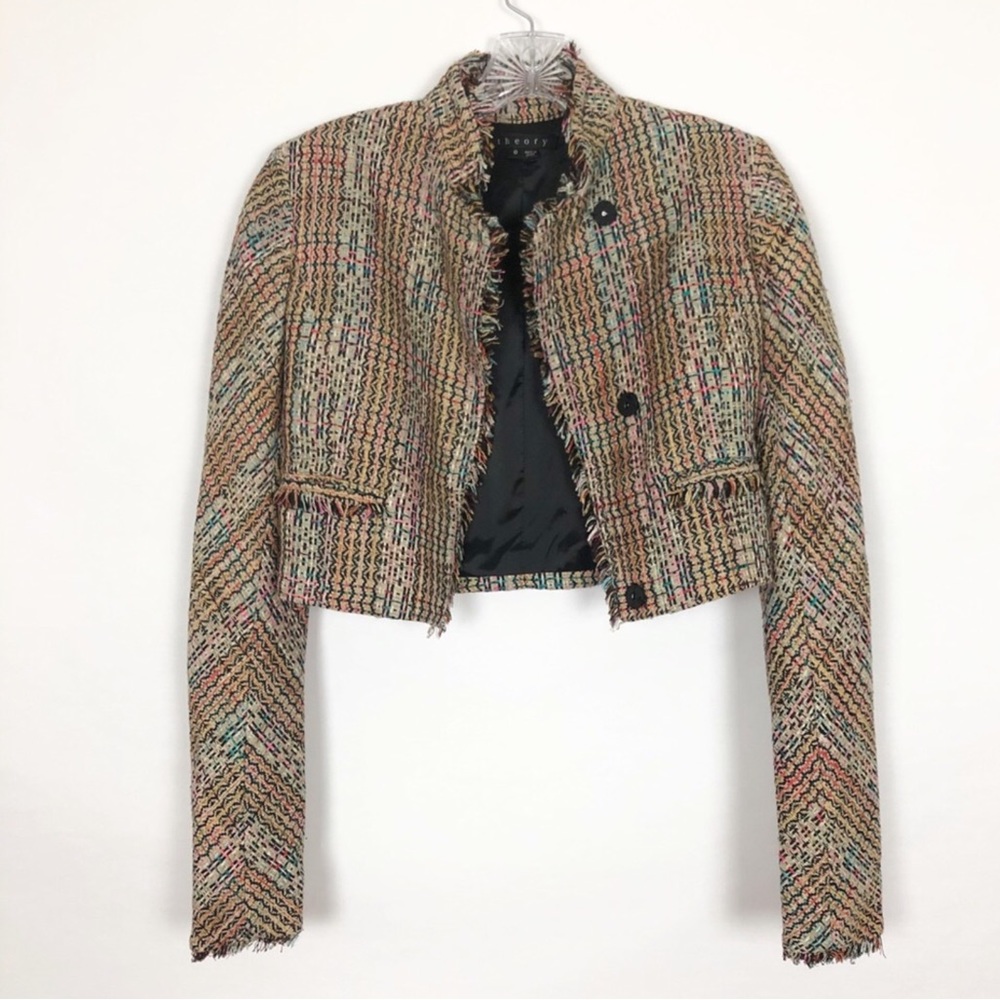 Theory silk tweed cropped blazer